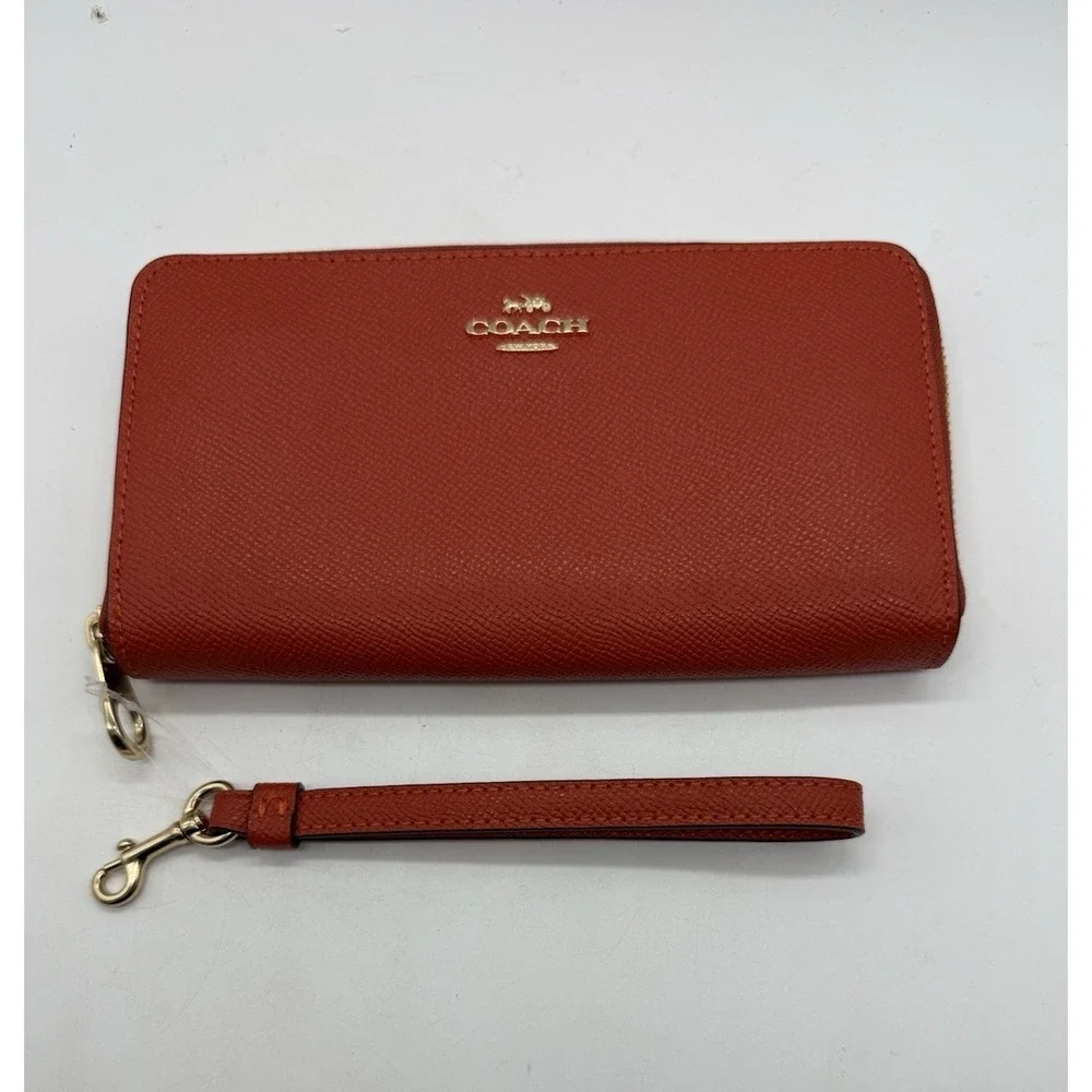 Coach Wallet Mango Pebbled Leather Zip Around Wristlet Strap Clutch